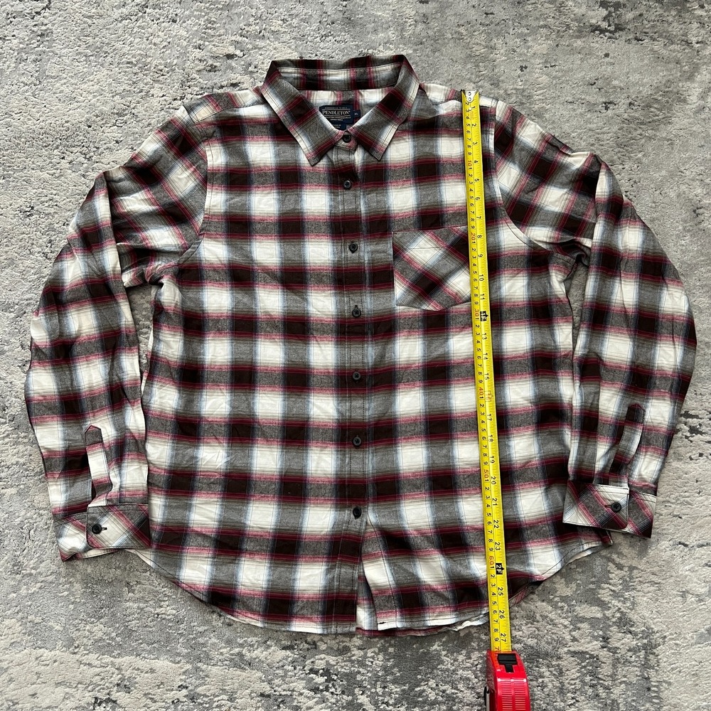 Pendleton Women's XL Plaid Button Shirt Top Red White Brown Cotton
